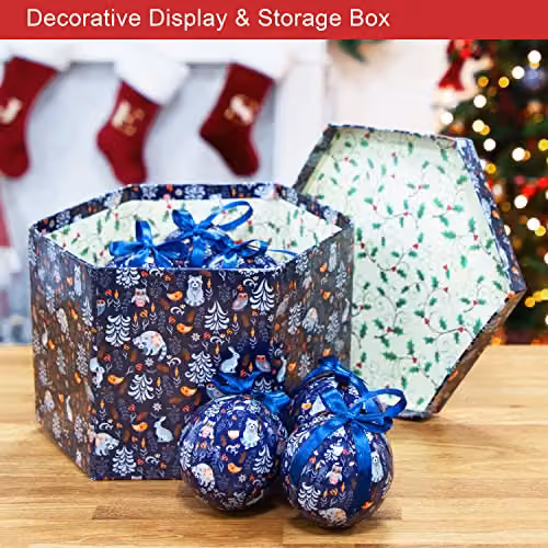 The Christmas Workshop Set of 14 Navy Blue Festive Animal, Flower and Bird Christmas Baubles, Diameter: 7.5 cm – 4