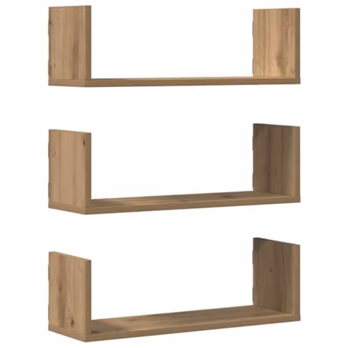 vidaXL Set of 3 Wall Mounted Shelves in Artisan Oak Brown, W/D/H: 58 x 18 x 18 cm