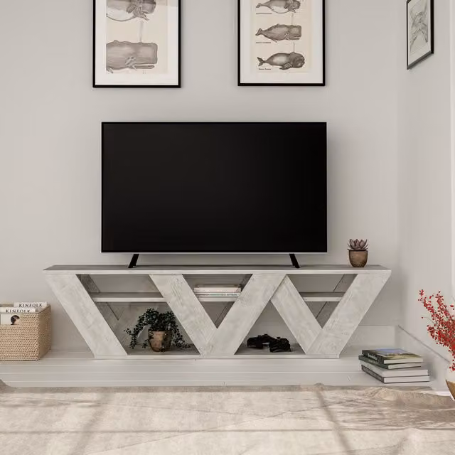 Decortie Ralla Modern TV Stand in White with Shelves, W: 158 cm, D: 40 cm, H: 40 cm