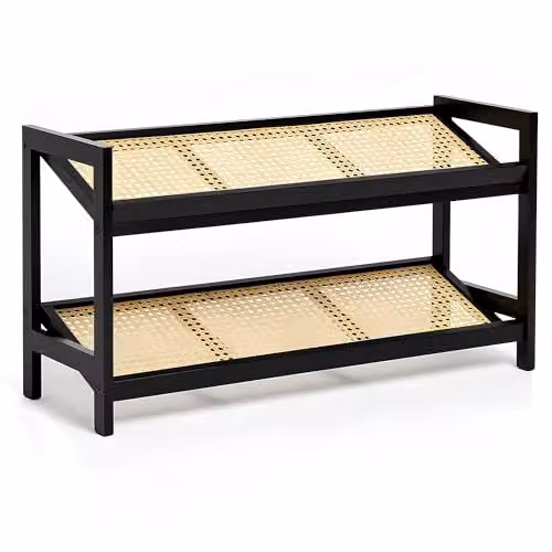 Keplin 2 Tier Bamboo and Rattan Shoe Rack Organiser in Black and Natural – 8