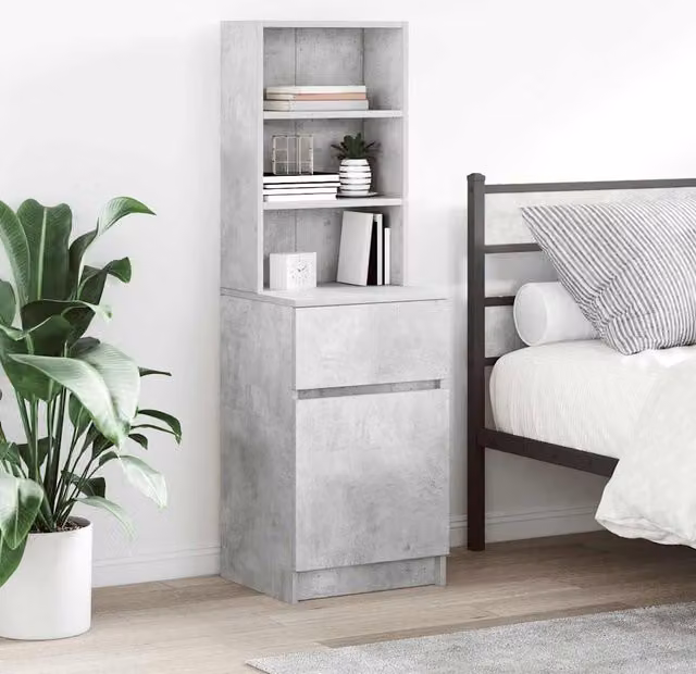 Berkfield Home Bedside Cabinet in Concrete Grey, W/D/H: 39 x 35 x 125 cm