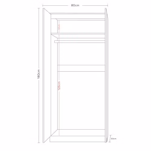 FWStyle Stora Grey Gloss 2 Door Double Wardrobe with Soft Close and Push to Open, H 180 x W 80 x D 50 cm – 3