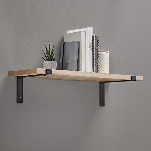 RBUK Oak Real Wood Veneer Chipboard Shelf Board, Brown, Width: 60 cm