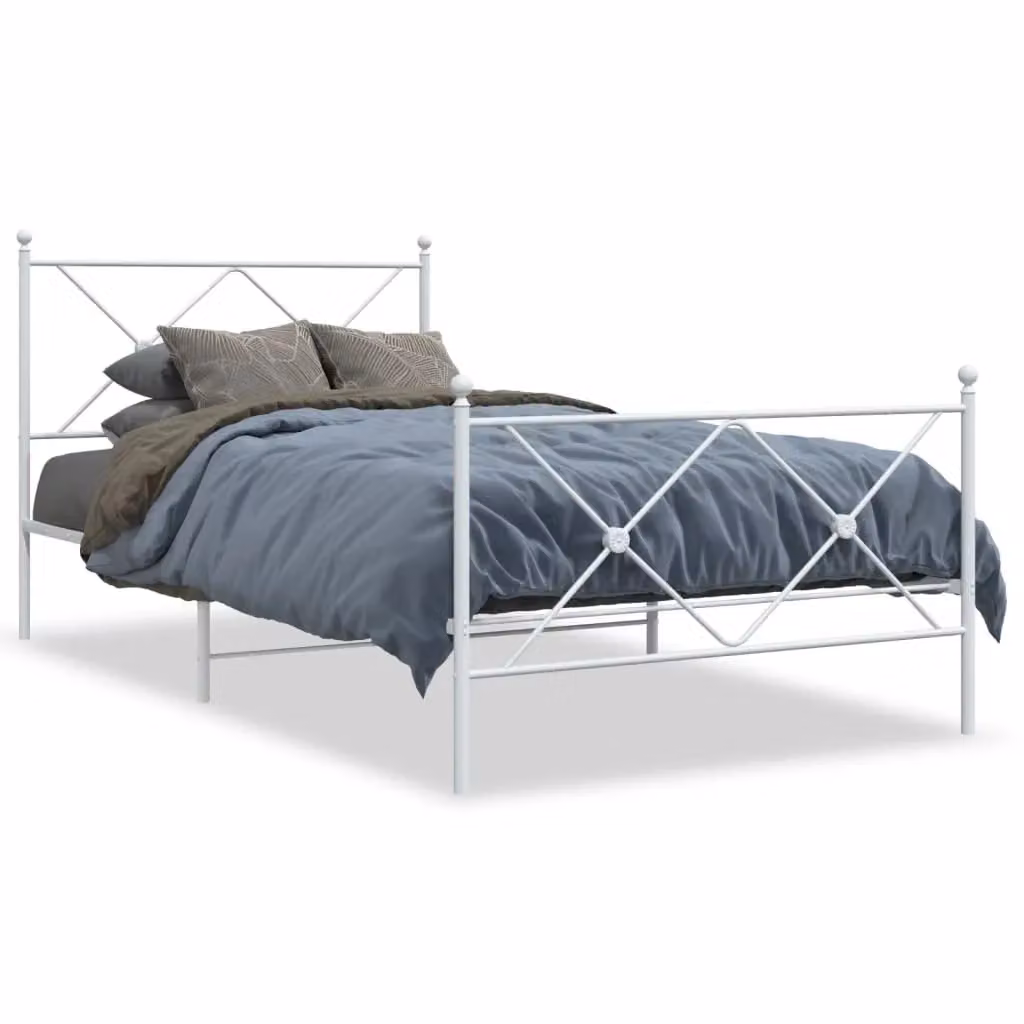 Berkfield Home Metal Bed Frame with Footboard, White, W/D/H: 100 x 200 cm – 2