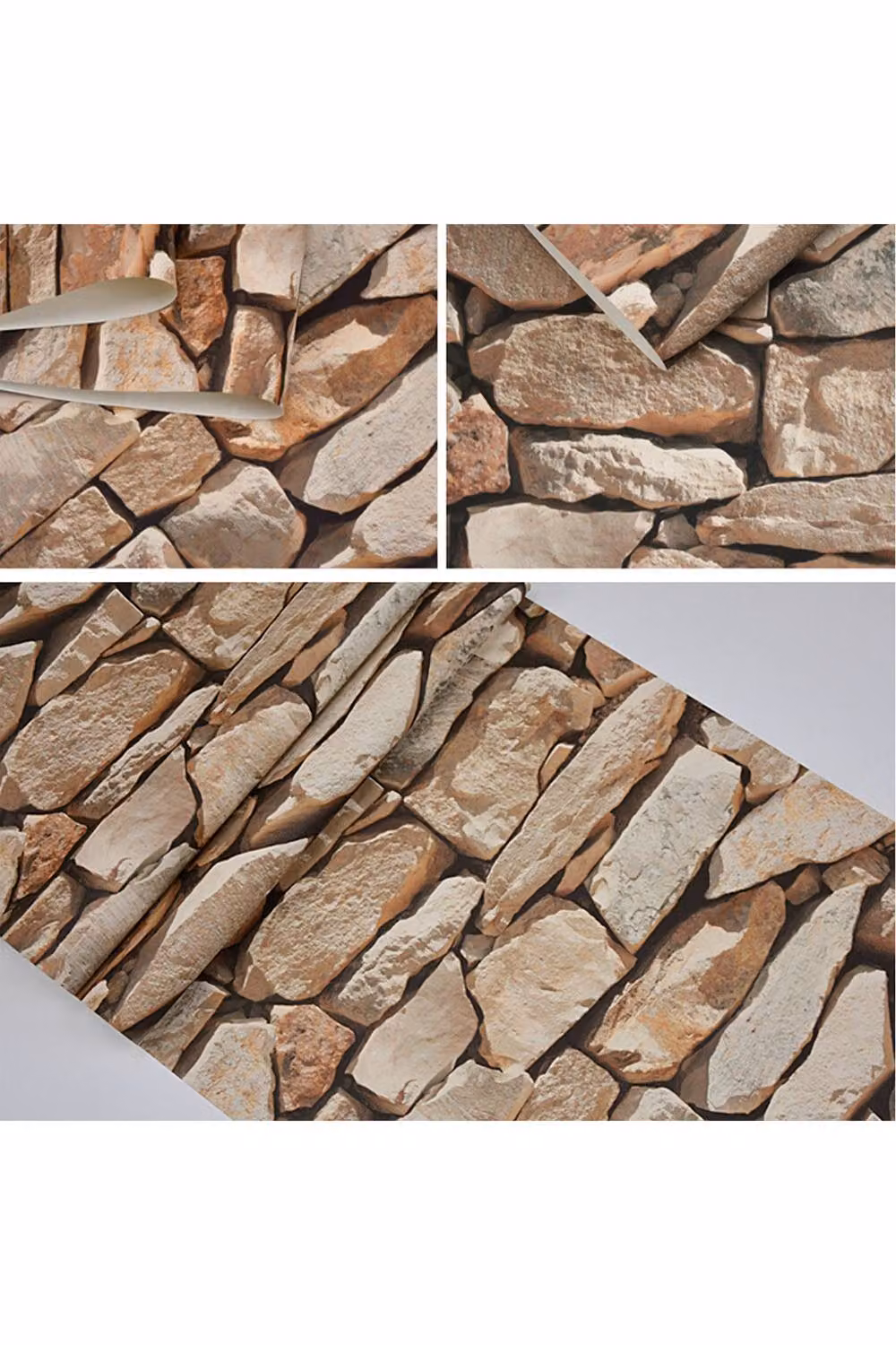 Garden Sanctuary Rustic Stone Brick Textured Wallpaper in Beige – 3