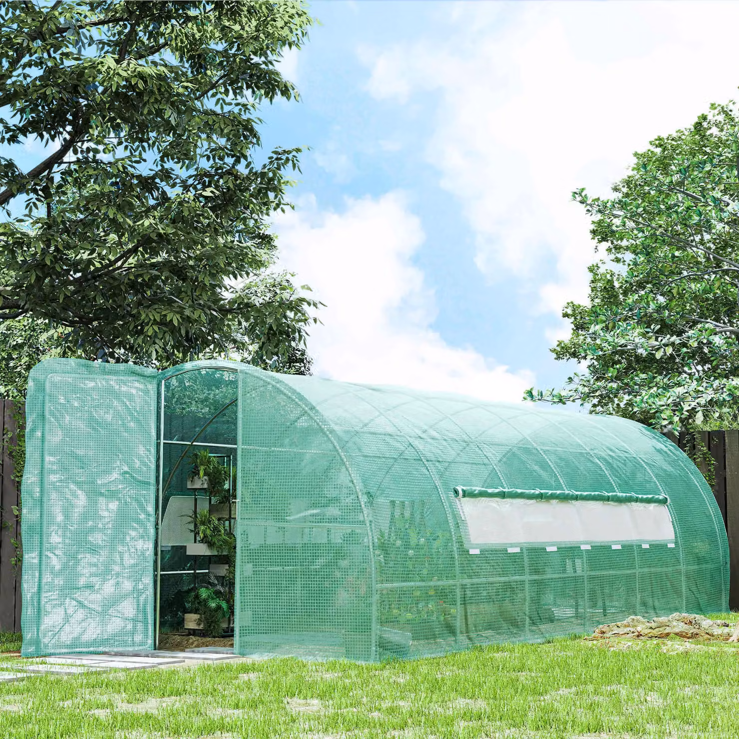 OUTSUNNY Reinforced Walk-in Polytunnel Garden Greenhouse with Steel Frame, Green, W: 300 cm, D: 200 cm, H: 300 cm – 2