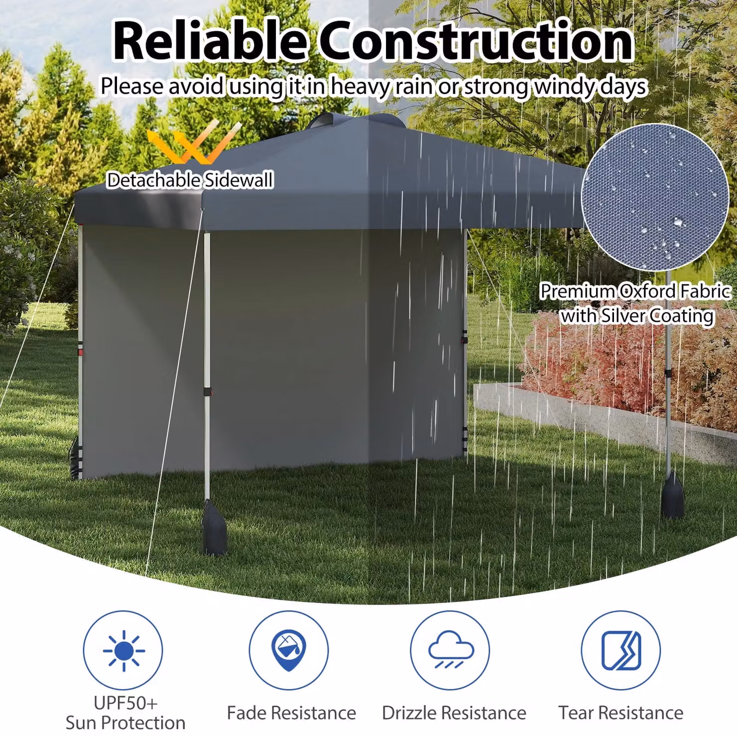 Gymax Pop up Canopy Tent with 1 Sidewall and Wheeled Bag, Grey/Silver, W: 300 cm, D: 300 cm, H: 266 cm – 6