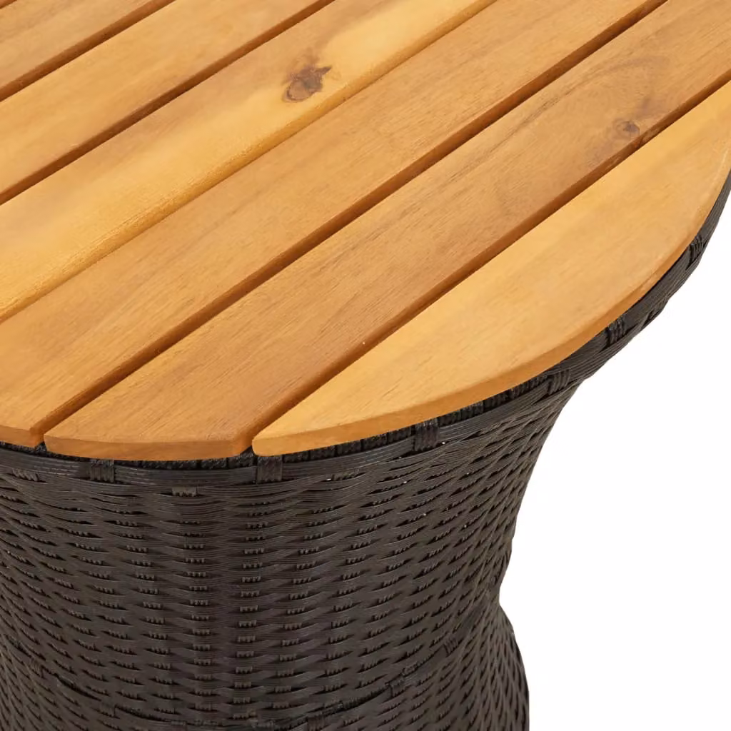 Berkfield Home Garden Drum Shape Side Table in Black Poly Rattan and Acacia Wood – 4