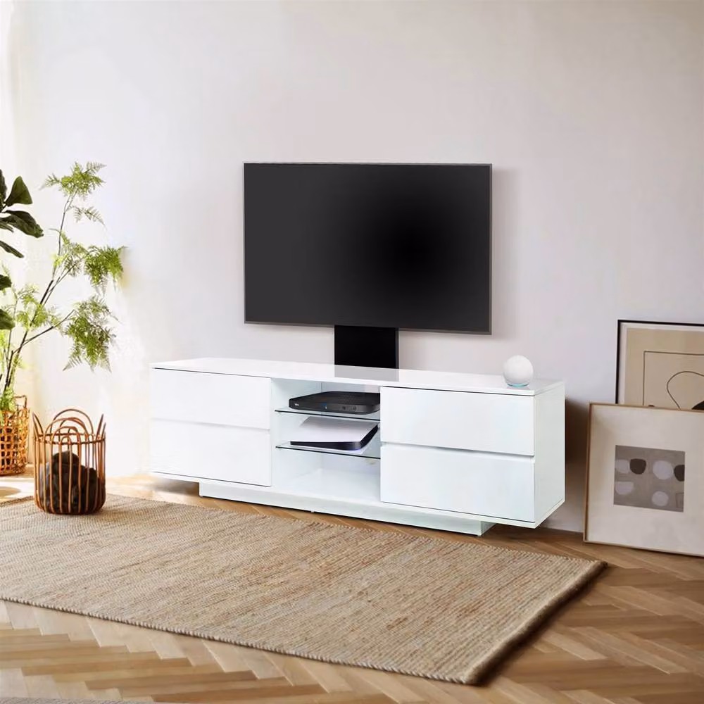 Centurion Supports Avitus Glossy White and Black TV Cabinet with Glass Shelves and Mounting Arm for TVs up to 65 inch, W/D/H: 158 x 40 x 48 cm – 2