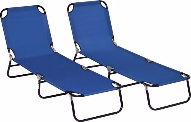 Outsunny Set of 2 Folding Sun Loungers in Black with Reclining Back and Breathable Textilene Mesh – 1