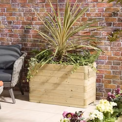 Rowlinson Marberry Tall Rectangular Timber Planter in Brown, W: 90 cm, D: 40 cm, H: 57.5 cm