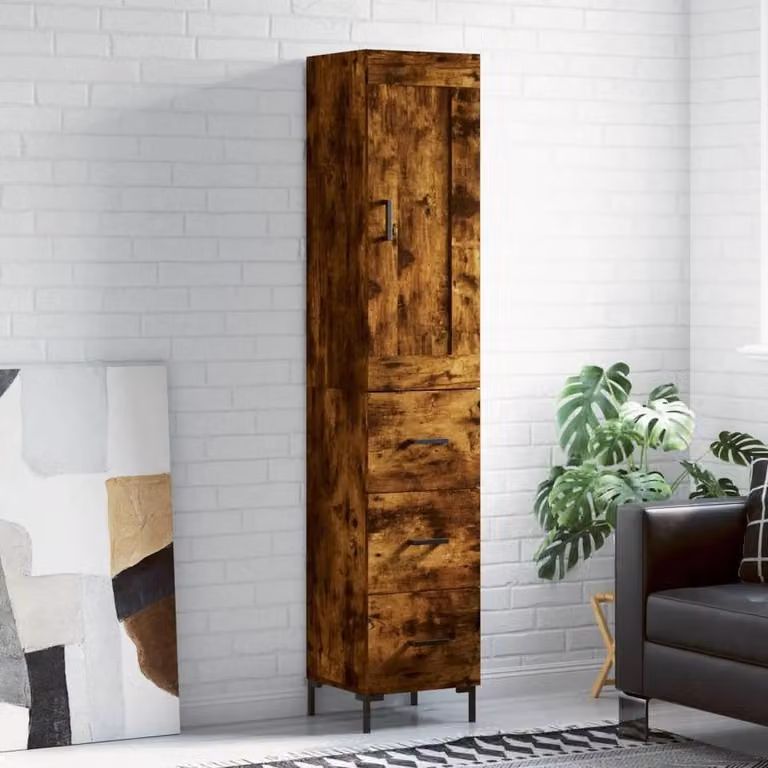 Berkfield Home Smoked Oak Highboard in Brown, W/D/H: 34.5 x 34.0 x 180.0 cm