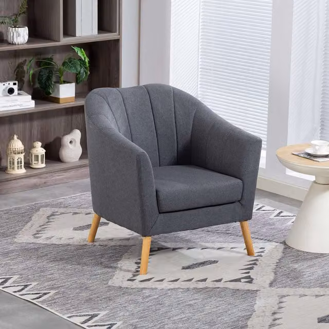 WestWood Modern Tub Chair with Armrests and Wooden Legs in Grey or Beige