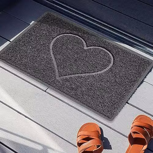 Nicoman Embossed Heart Shape PVC Doormat, Dark Grey, W/D/H: 75 x 45 x 1 cm – 2