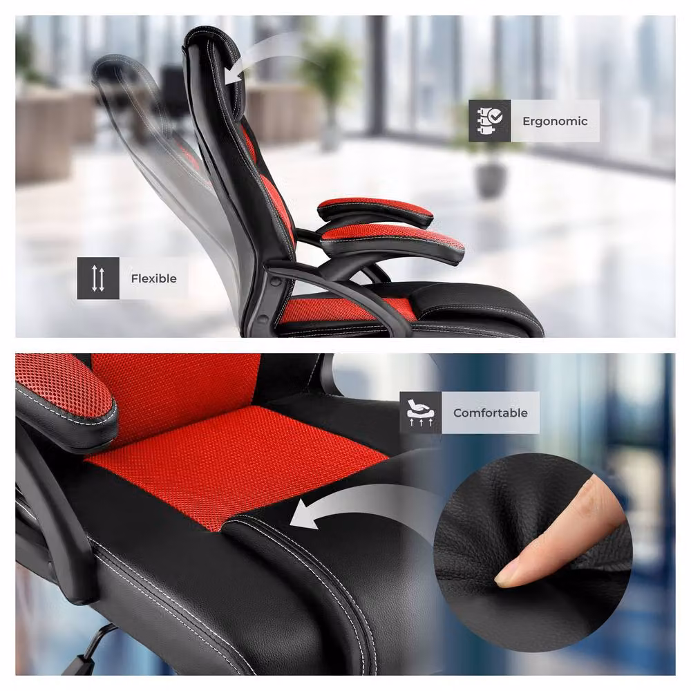tectake Mike Gaming Chair in Red with Synthetic Leather and Fabric Finish – 7