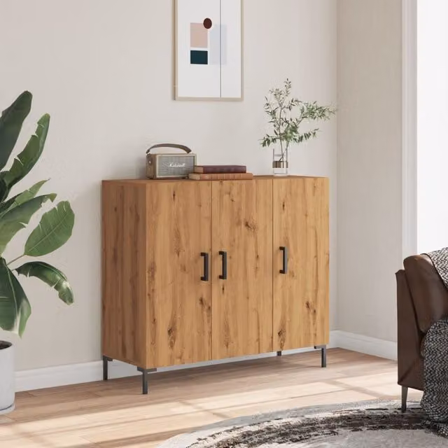 Berkfield Home Artisan Oak Sideboard in Brown, W/D/H: 90 x 34 x 80 cm