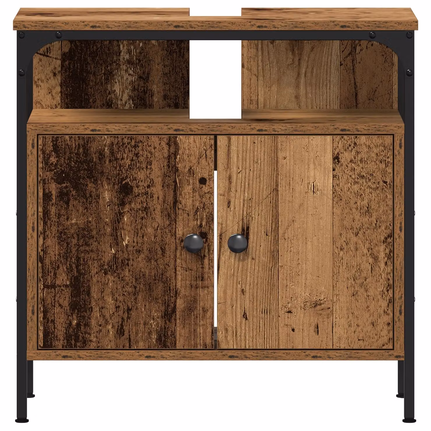 Berkfield Home Rustic Bathroom Sink Cabinet with Built-in Basin in Brown Old Wood – 3