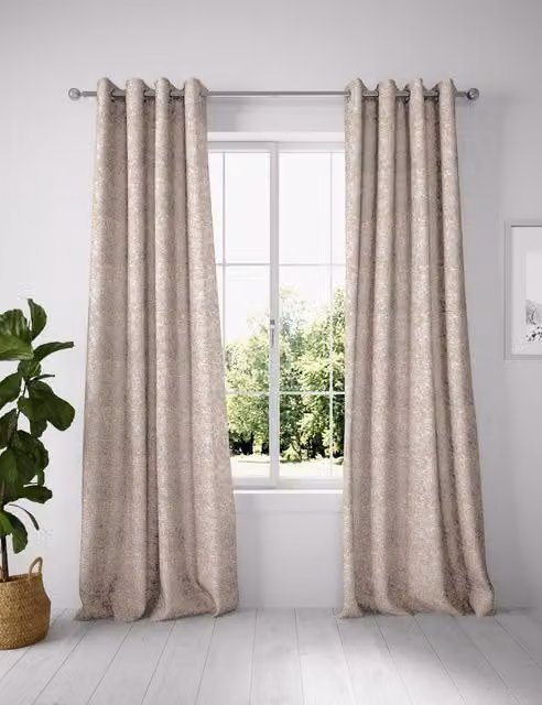 M&S Blue Eyelet Curtains, Cotton Blend Foil Texture, H: 183 cm x W: 168 cm