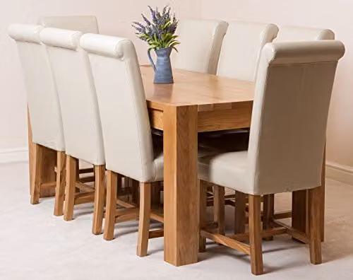 Oak Furniture King Kuba Dining Set with 8 Washington Upholstered Leather Chairs, Natural Oak, W: 180 cm, D: 90 cm, H: 78 cm – 2