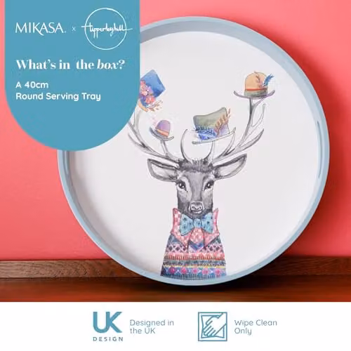 Mikasa Round White Wood Serving Tray with Handles, Diameter: 40 cm – 3