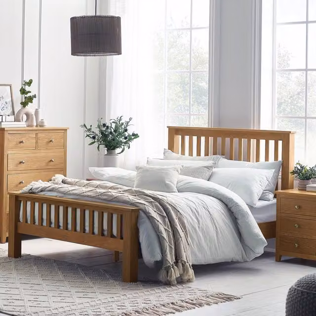 Julian Bowen Mallory High Footend Bed in Oak and Brown, 150 x 200 cm