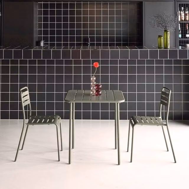 Sweekeek 2-Seater Square Steel Garden Table and Chairs Set in Khaki