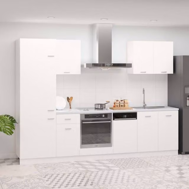 Berkfield Home 7 Piece Modern White Kitchen Cabinet Set in Matt Engineered Wood