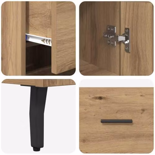 vidaXL Modern Tall Unit in Brown Oak with Hinged Doors and Internal Shelves, W/D/H: 34.5 x 34.0 x 180.0 cm – 4