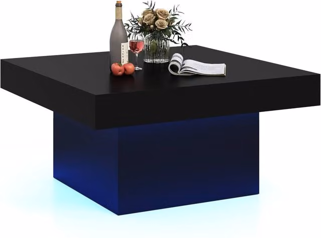Gymax Square LED Coffee Table with Remote and 21 Dynamic Modes in Black Wood Finish