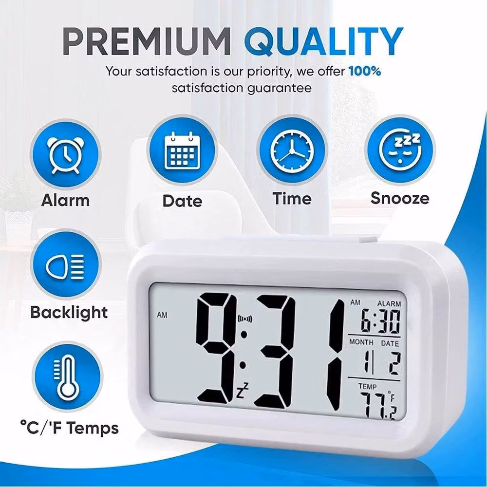 NESTLUNE Digital LED Snooze Alarm Clock in White, W: 100 cm, D: 15 cm, H: 15 cm – 3