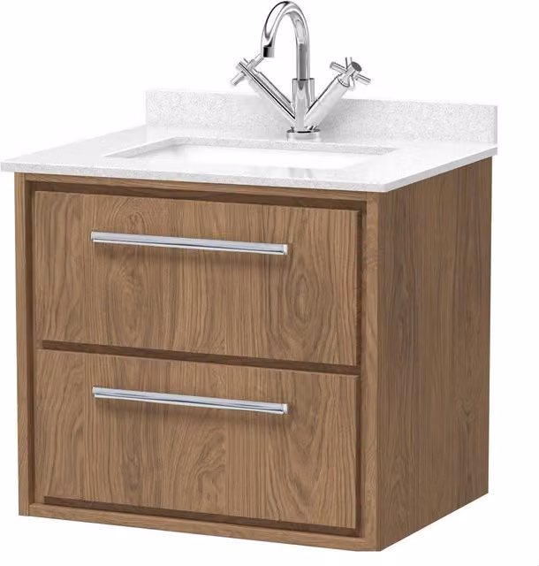 Balterley Longnor Wall Hung 2 Drawer Vanity Unit with Marble Top Basin, Antique Oak, W/D/H: 62 x 47 x 61.7 cm – 1