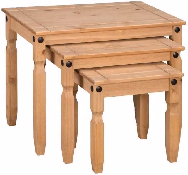 Kelvenix Nest of 3 Tables in Brown Rustic Waxed Pine and Metal