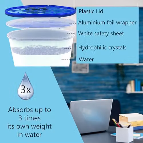 Shatchi Moisture Absorber Dehumidifier Tubs, 320 ml, Pack of 30, Blue and White – 3