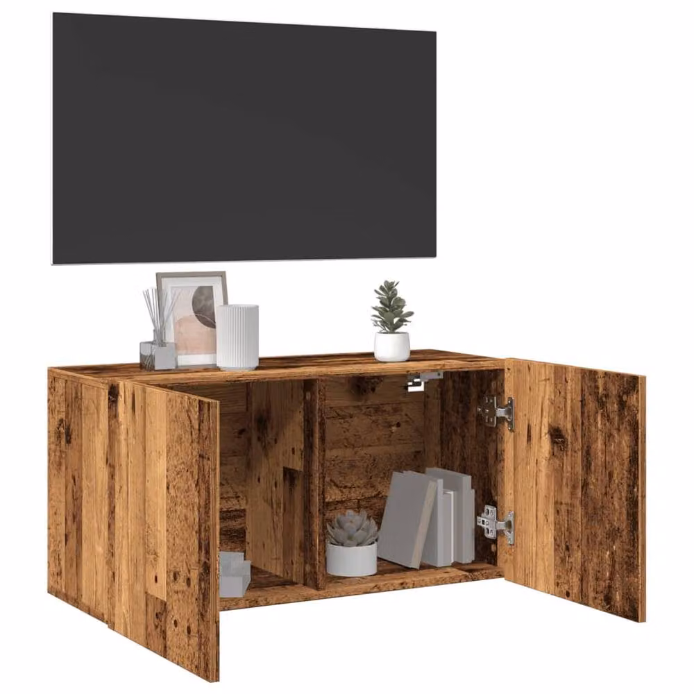 Berkfield Home Wall-mounted Rustic Old Wood TV Cabinet in Brown, W/D/H: 80 x 30 x 41 cm – 4