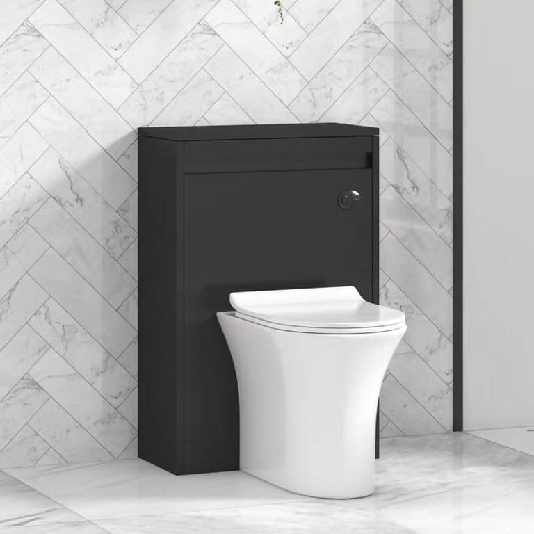 Royal Bathrooms Orion Matt Obsidian Black BTW Wall Mounted WC Unit with Breeze Rimless Ceramic Toilet Pan, Slim Soft Close Seat and Cistern, Width: 54 cm