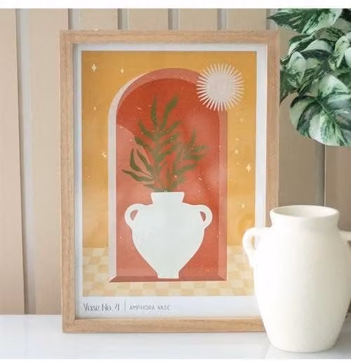 KDMD Vase No.4 Abstract Geometric Framed Wall Art Print in Orange