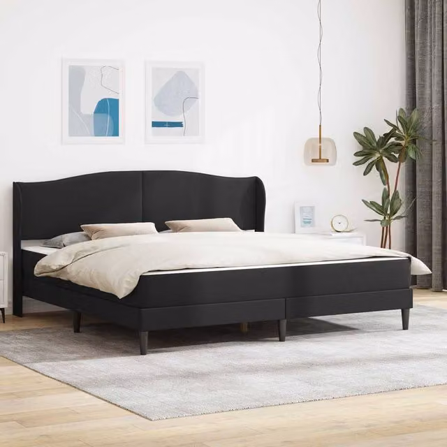 Berkfield Home Upholstered Bed Frame with Headboard in Black Faux Leather, W/D/H: 180 x 200 cm