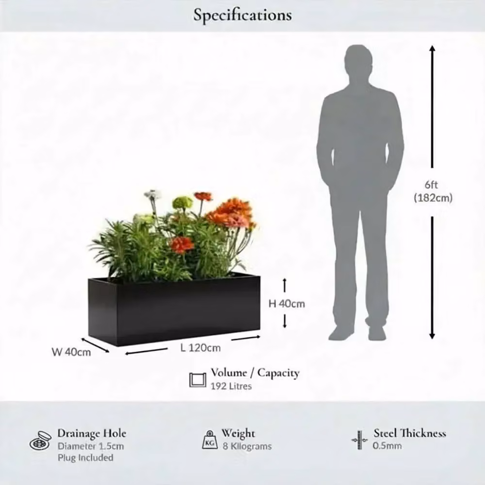 Access Garden Products Black Galvanised Steel Trough Planter W: 120 cm, D: 40 cm, H: 40 cm – 2