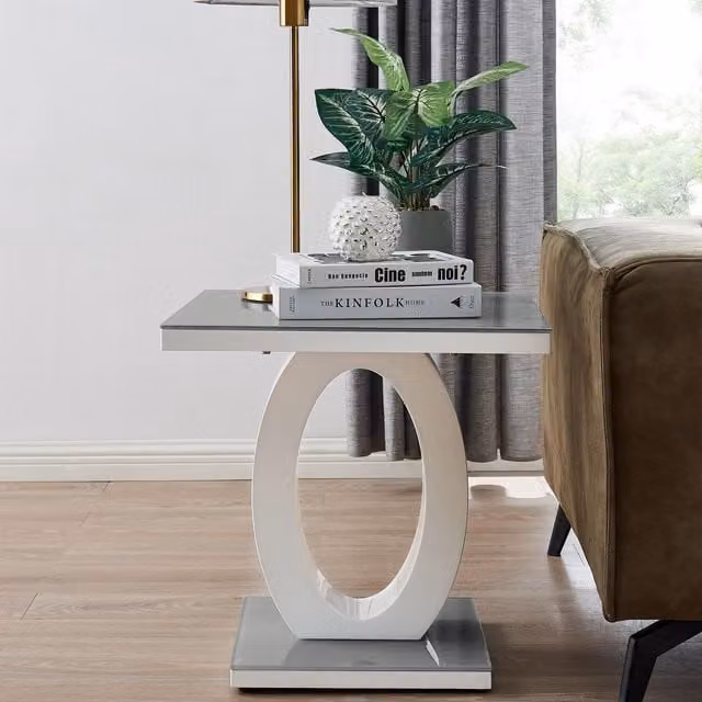 FurnitureboxUK Giovani Modern Square High Gloss Glass Top Side Table in Grey – 1