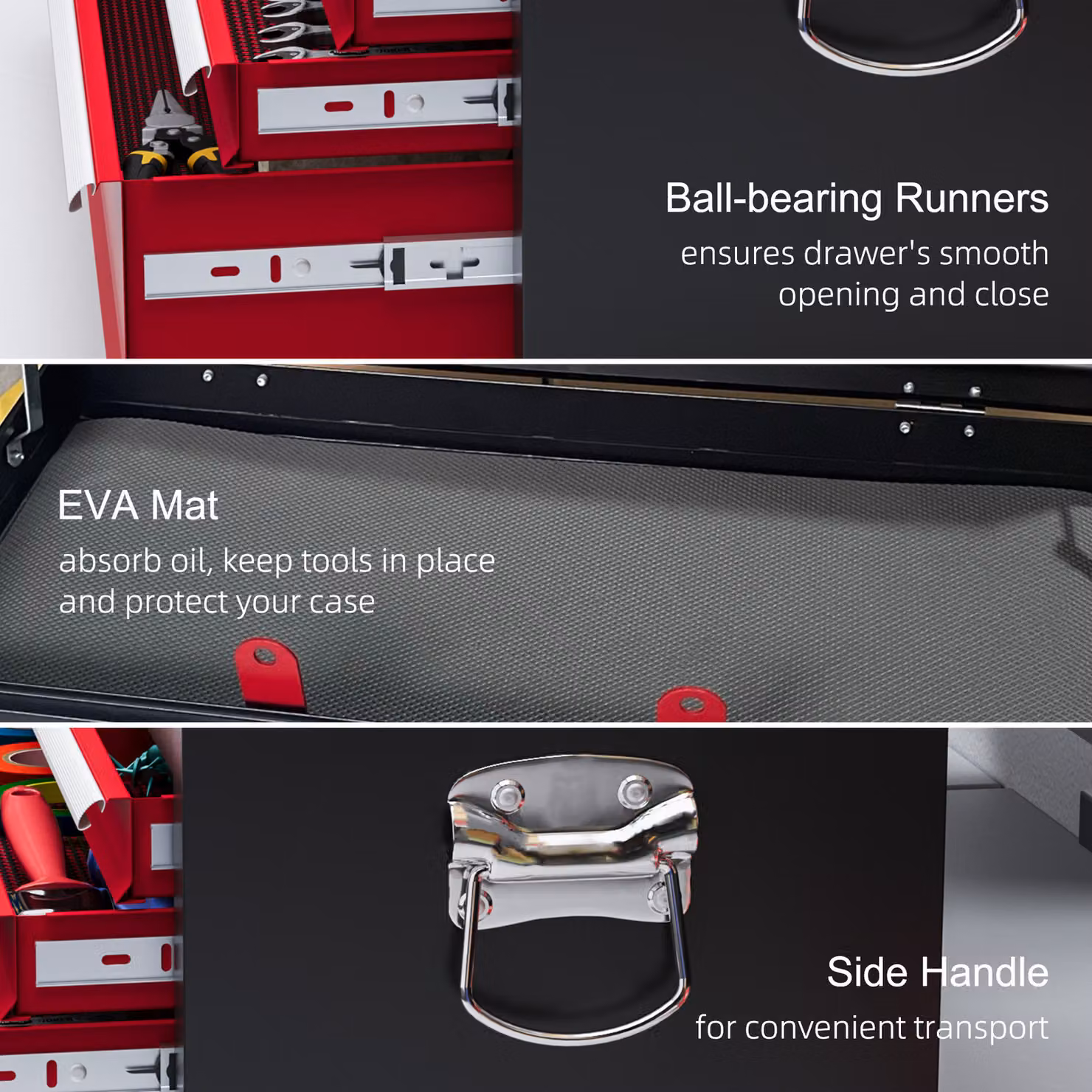 HOMCOM Red Metal 6 Drawer Tool Chest with Lockable Top Case and Ball Bearing Runners, W: 600 mm, D: 260 mm, H: 340 mm – 6