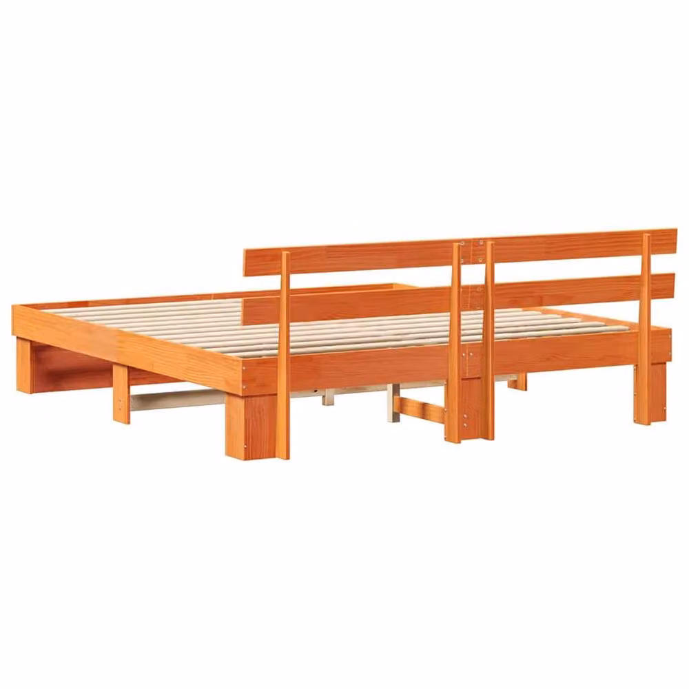 Berkfield Home Solid Pine Wood Bed with Headboard in Brown 200 x 200 cm – 3