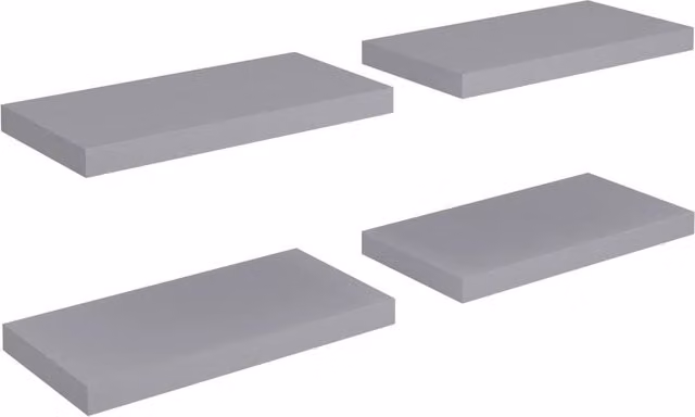 Berkfield Home Set of 4 Grey Floating Wall Shelves, W: 50 cm, D: 23 cm, H: 4 cm