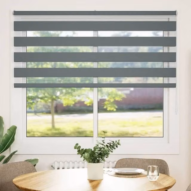 Berkfield Home Zebra Day and Night Blind in Dark Grey Polyester, W: 100 cm, H: 165 cm – 1