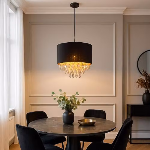 Globo Lighting Coletta Pendant Light in Black and Gold with Crystal, Diameter: 40 cm, Height: 120 cm – 2
