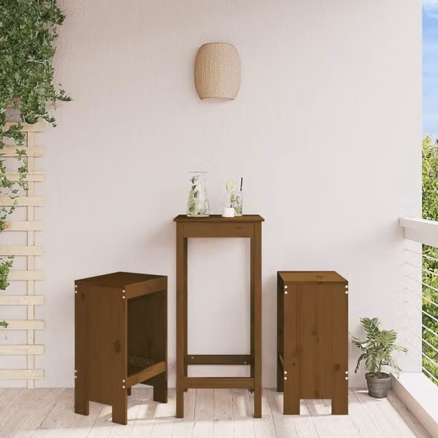 Berkfield Home Set of 2 Rustic Solid Wood Pine Bar Stools, Honey Brown, W/D/H: 40 x 36 x 75 cm