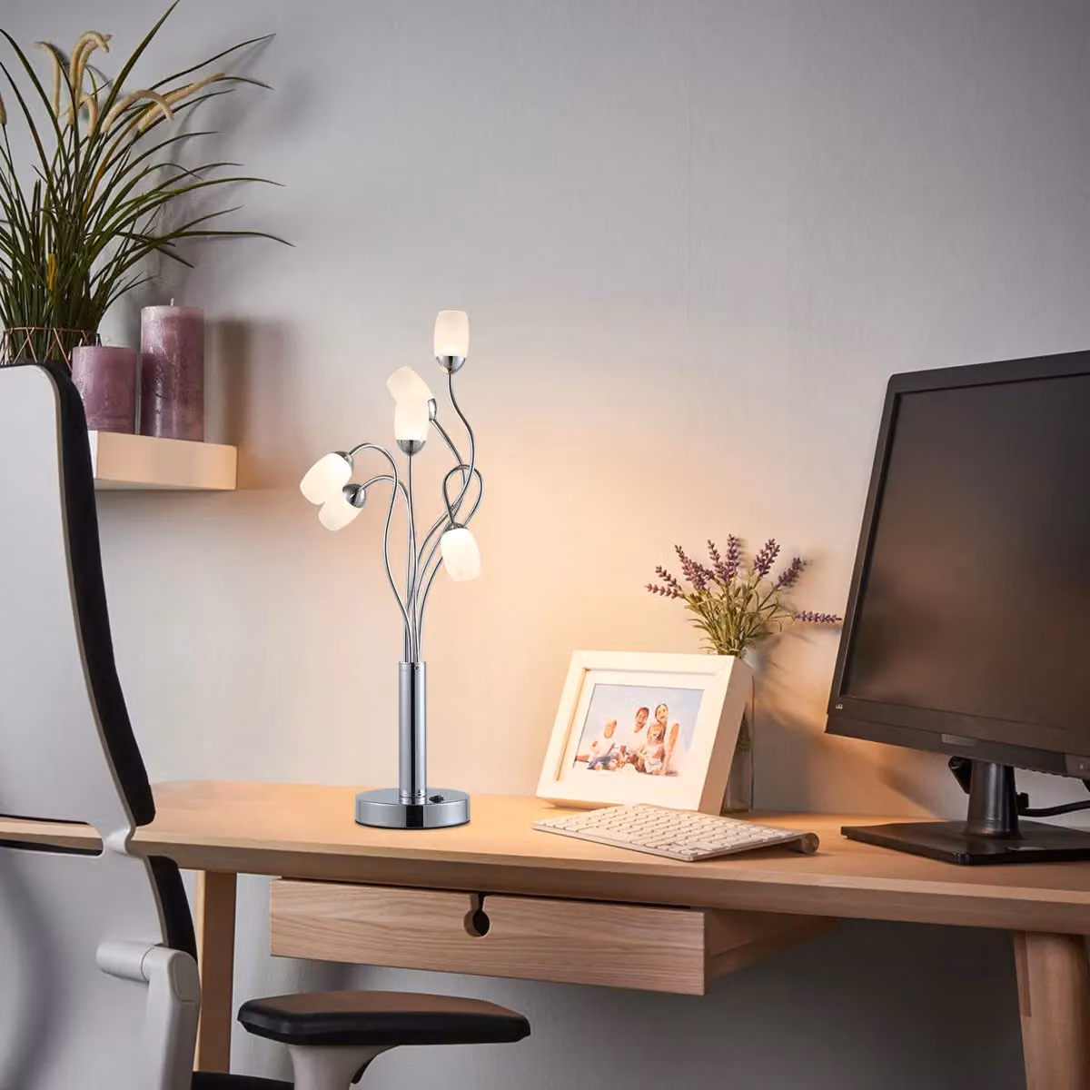 Garwarm 6-Light LED Novelty Table Lamp in Chrome and Metallic Silver, Height: 56 cm – 5