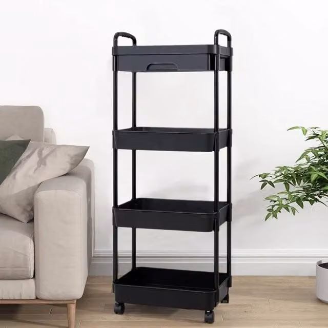 EONLION 4-Tier Kitchen Storage Utility Cart on Wheels in Black