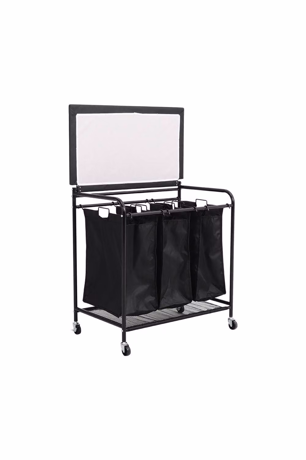 ExtraStar 3-Section Rolling Laundry Sorter with Removable Bags and Top Shelf in Black – 2