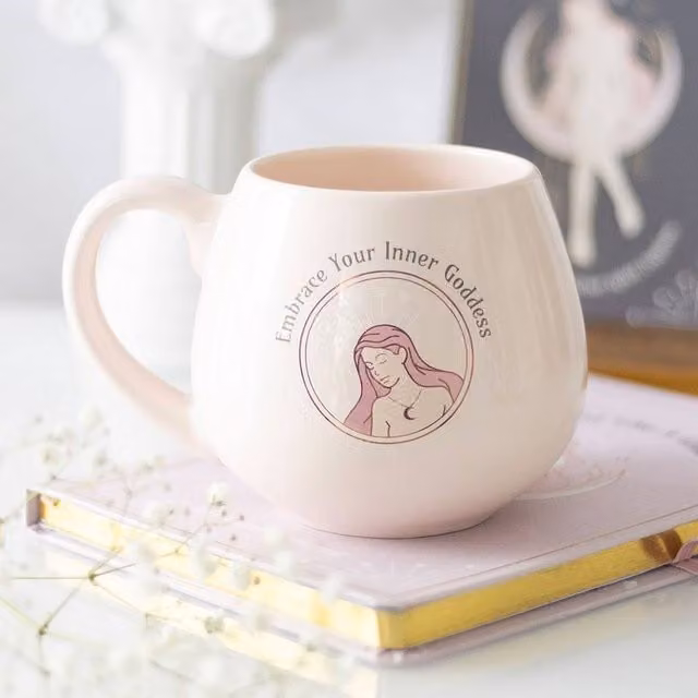 Uniqueful Embrace Your Inner Goddess Rounded Ceramic Mug in Pink, 550ml