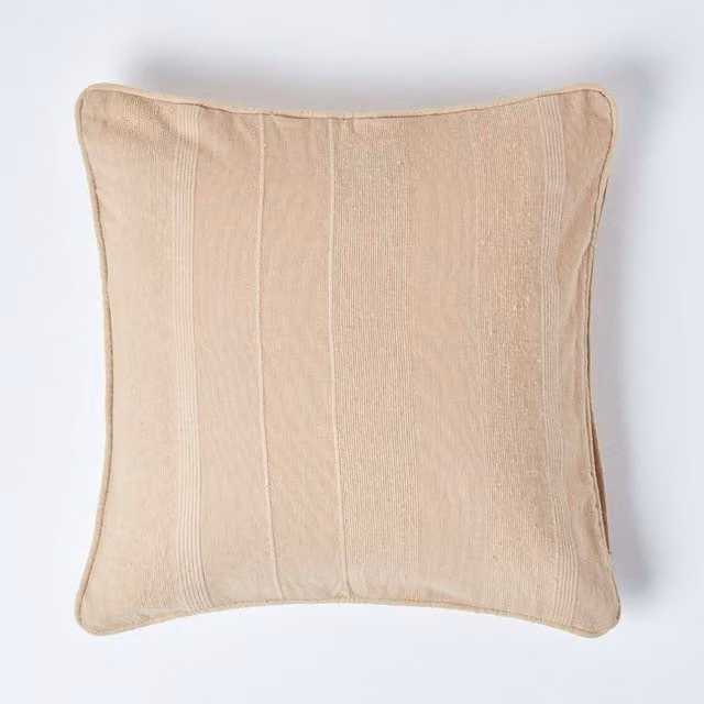 Homescapes Cotton Rajput Ribbed Cushion Cover in Beige and Brown, W/D/H: 60 x 60 x 60 cm